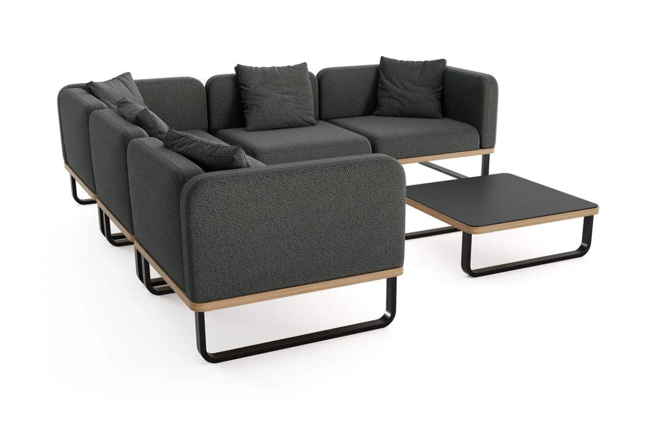ploss Solera Light Gartenlounge, anthrazit, Alu/Polyester/Glas, 320 x 240 cm, wetterfest, Holzdekor, inkl. Kissen