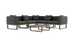 ploss Solera Light Gartenlounge, anthrazit, Alu/Polyester/Glas, 320 x 240 cm, wetterfest, Holzdekor, inkl. Kissen