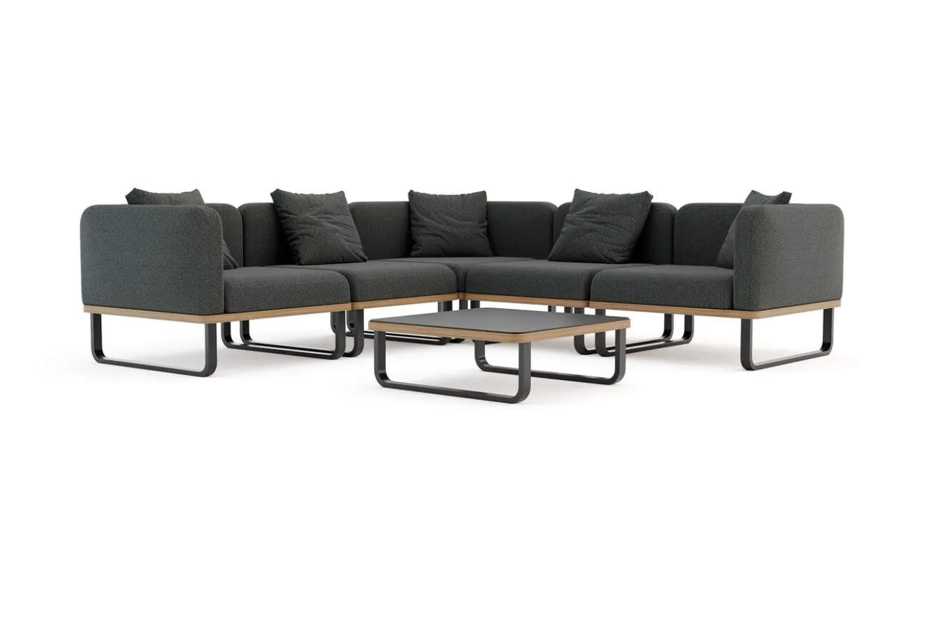ploss Solera Light Gartenlounge, anthrazit, Alu/Polyester/Glas, 320 x 240 cm, wetterfest, Holzdekor, inkl. Kissen