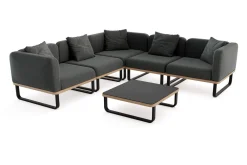 ploss Solera Light Gartenlounge, anthrazit, Alu/Polyester/Glas, 320 x 240 cm, wetterfest, Holzdekor, inkl. Kissen
