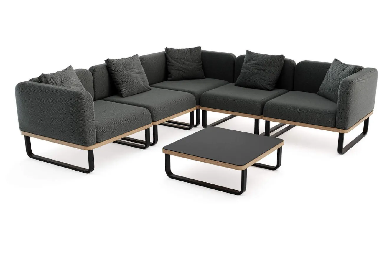 ploss Solera Light Gartenlounge, anthrazit, Alu/Polyester/Glas, 320 x 240 cm, wetterfest, Holzdekor, inkl. Kissen
