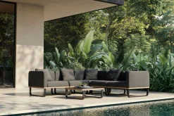 ploss Solera Light Gartenlounge, anthrazit, Alu/Polyester/Glas, 320 x 240 cm, wetterfest, Holzdekor, inkl. Kissen