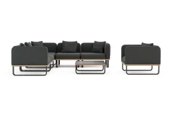 ploss Solera Light Plus Gartenlounge, anthrazit/schwarz, Alu/Polyester/Glas, Beistelltisch 80 x 80 cm, Quick Dry Foam, Holzdekor, inkl. Einsitzer-Sofa
