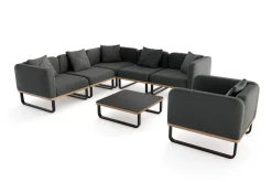 ploss Solera Light Plus Gartenlounge, anthrazit/schwarz, Alu/Polyester/Glas, Beistelltisch 80 x 80 cm, Quick Dry Foam, Holzdekor, inkl. Einsitzer-Sofa