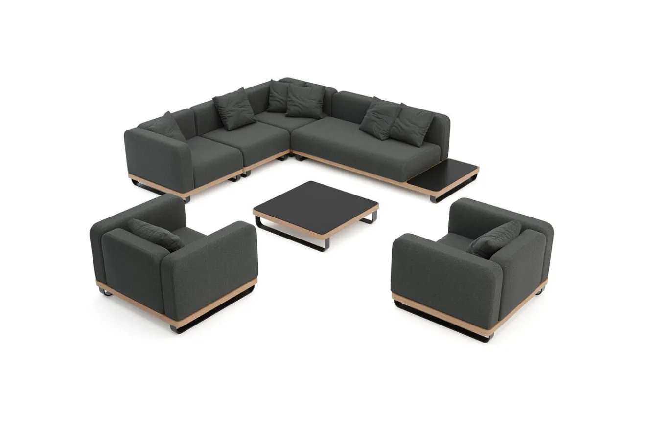 ploss Solera XL Gartenlounge, anthrazit, Alu/Polyester/Glas, 90 x 90 cm Tisch, inkl. Polster