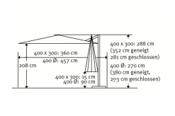 SCHNEIDER Exklusivmodell Rhodos Grande Ampelschirm, silbergrau, 400 x 300 cm, rechteckig