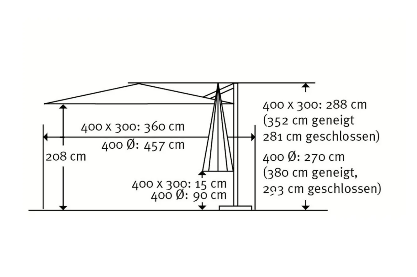 SCHNEIDER Exklusivmodell Rhodos Grande Ampelschirm, silbergrau, 400 x 300 cm, rechteckig