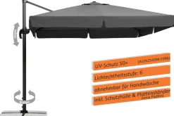 SCHNEIDER Rhodos Ampelschirm, anthrazit, quadratisch, 300 x 300 cm