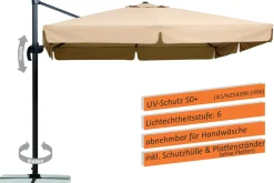SCHNEIDER Rhodos Ampelschirm, natur, quadratisch, 300 x 300 cm