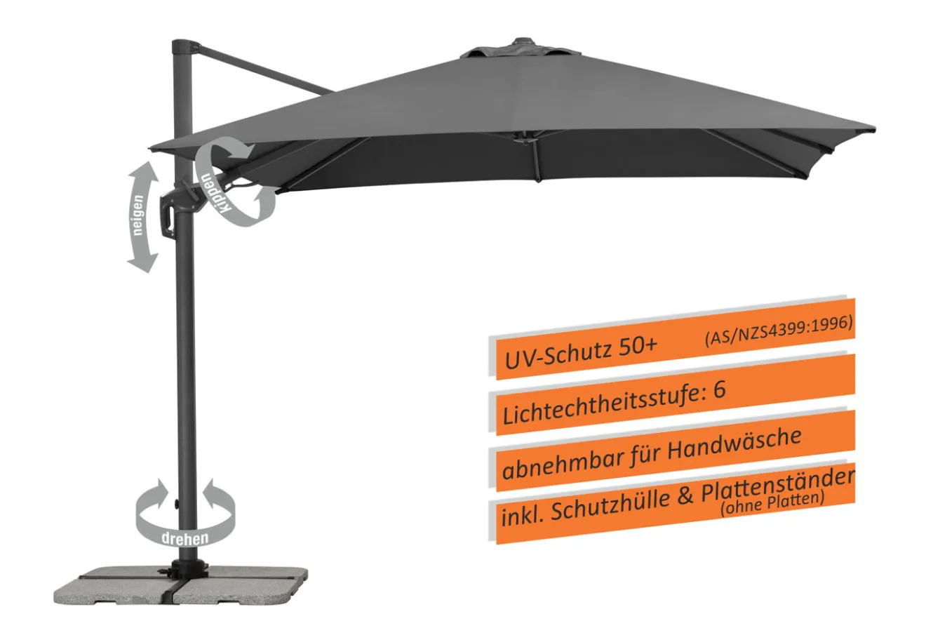 SCHNEIDER Rhodos Twist Ampelschirm, anthrazit, quadratisch, 300 x 300 cm