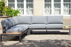 SIENA GARDEN Alvida Gartenlounge, matt anthrazit/grau, Alu/Ranotex®-Gewebe/Teak, 4 Personen, inkl. Polster