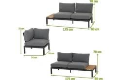 SIENA GARDEN Alvida Gartenlounge, matt anthrazit/grau, Alu/Ranotex®-Gewebe/Teak, 4 Personen, inkl. Polster