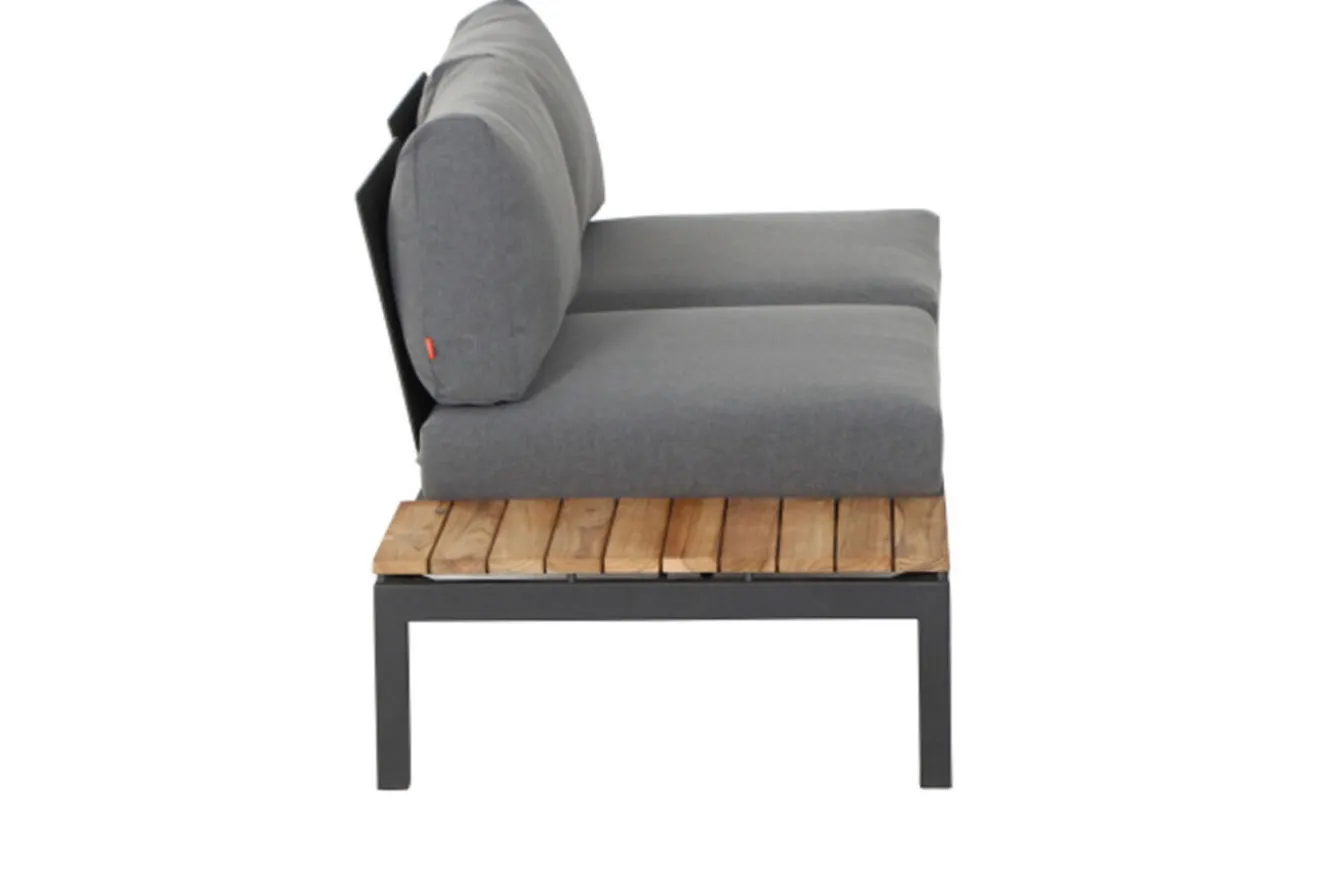 SIENA GARDEN Alvida Gartenlounge, matt anthrazit/grau, Alu/Ranotex®-Gewebe/Teak, 4 Personen, inkl. Polster