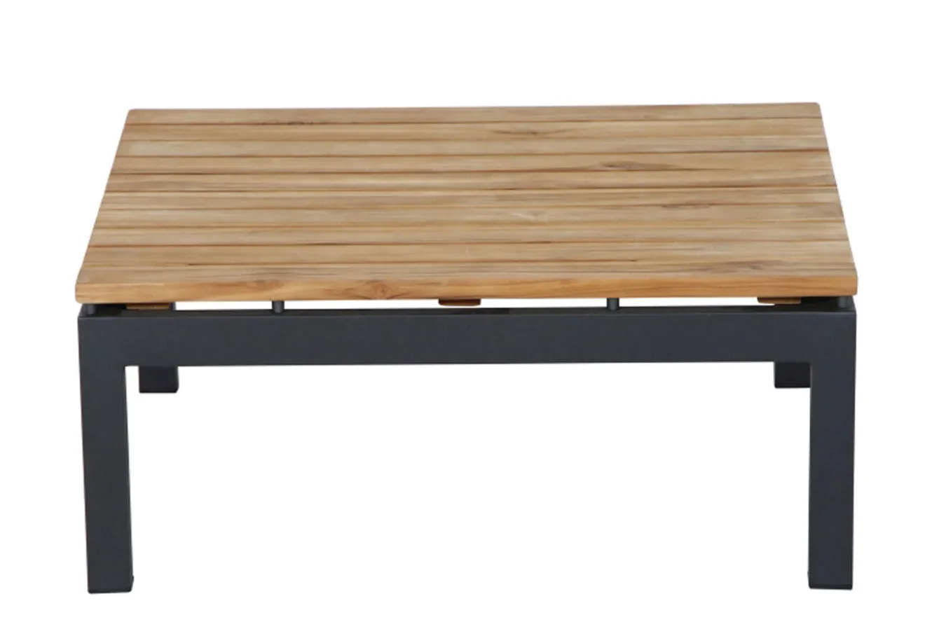 SIENA GARDEN Alvida Gartenlounge, matt anthrazit/grau, Alu/Ranotex®-Gewebe/Teak, Tisch 74x74 cm, 5 Personen, inkl. Polster