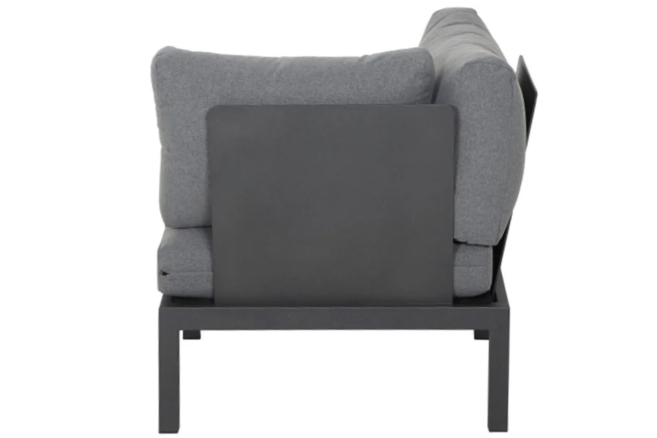 SIENA GARDEN Alvida Lounge Set, matt anthrazit/grau, Alu/Ranotex®-Gewebe/Teak, Tisch 74x74cm, inkl. Polster