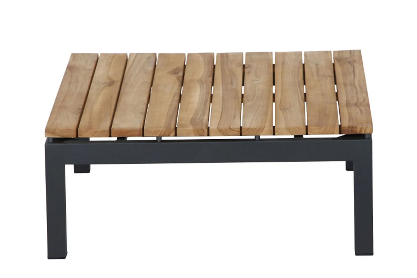 SIENA GARDEN Alvida Lounge Set, matt anthrazit/grau, Alu/Ranotex®-Gewebe/Teak, Tisch 74x74cm, inkl. Polster