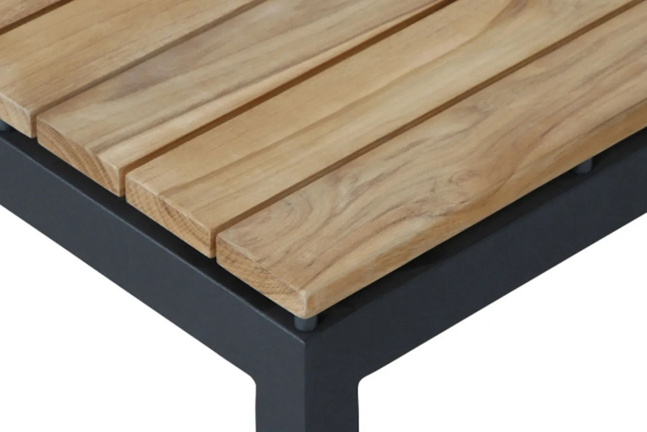 SIENA GARDEN Alvida Lounge Set, matt anthrazit/grau, Alu/Ranotex®-Gewebe/Teak, Tisch 74x74cm, inkl. Polster