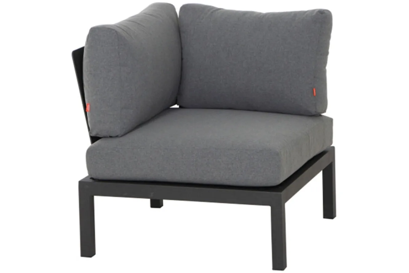 SIENA GARDEN Alvida Lounge Set, matt anthrazit/grau, Alu/Ranotex®-Gewebe/Teak, Tisch 74x74cm, inkl. Polster