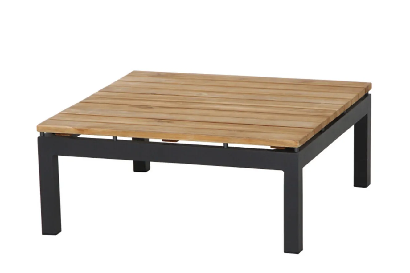 SIENA GARDEN Alvida Lounge Set, matt anthrazit/grau, Alu/Ranotex®-Gewebe/Teak, Tisch 74x74cm, inkl. Polster