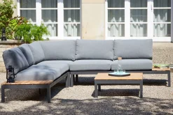 SIENA GARDEN Alvida Lounge Set, matt anthrazit/grau, Alu/Ranotex®-Gewebe/Teak, Tisch 74x74cm, inkl. Polster