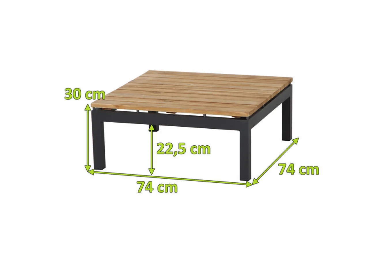 SIENA GARDEN Alvida Loungetisch, anthrazit/natur, Aluminium/Teakholz, 74x74 cm