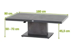 SIENA GARDEN Bellani Lifttisch, matt anthrazit/dunkelgrau, Alu/Keramik, 160 x 90 cm, höhenverstellbar