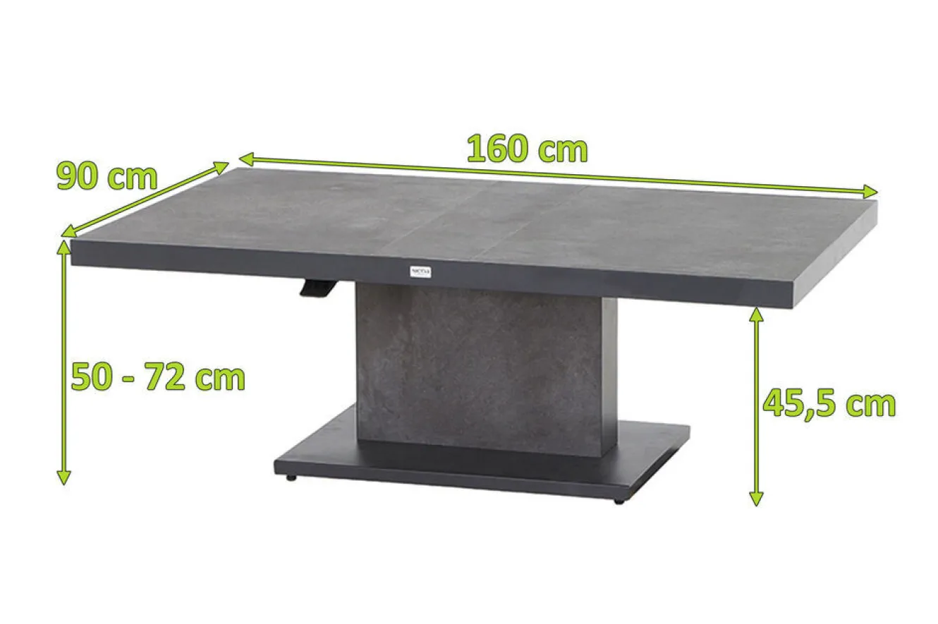 SIENA GARDEN Bellani Lifttisch, matt anthrazit/dunkelgrau, Alu/Keramik, 160 x 90 cm, höhenverstellbar