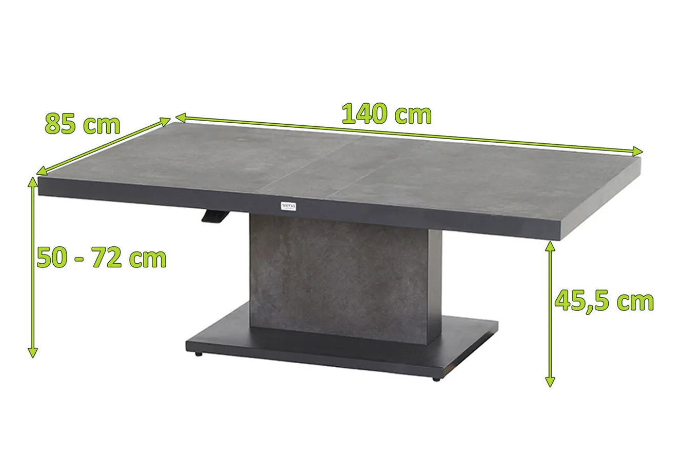 SIENA GARDEN Bellani Lifttisch, matt anthrazit/dunkelgrau, Alu/Keramik, 140 x 85 cm, höhenverstellbar