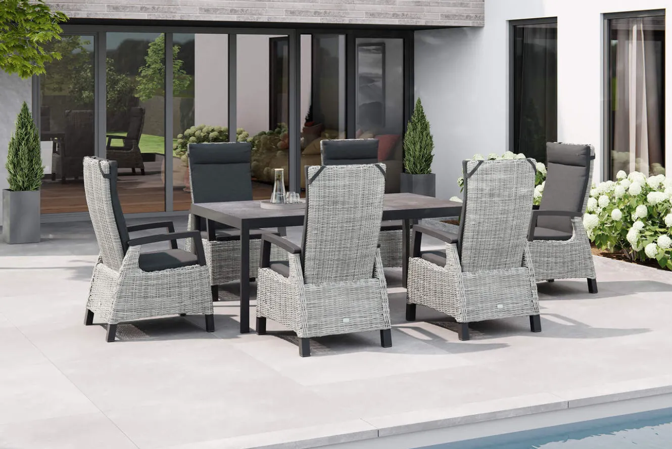 SIENA GARDEN Carlos/Corido Garten-Essgruppe, anthrazit, Alu/Geflecht/Keramik, Esstisch 180 x 100 cm, inkl. 6 Dining Sessel