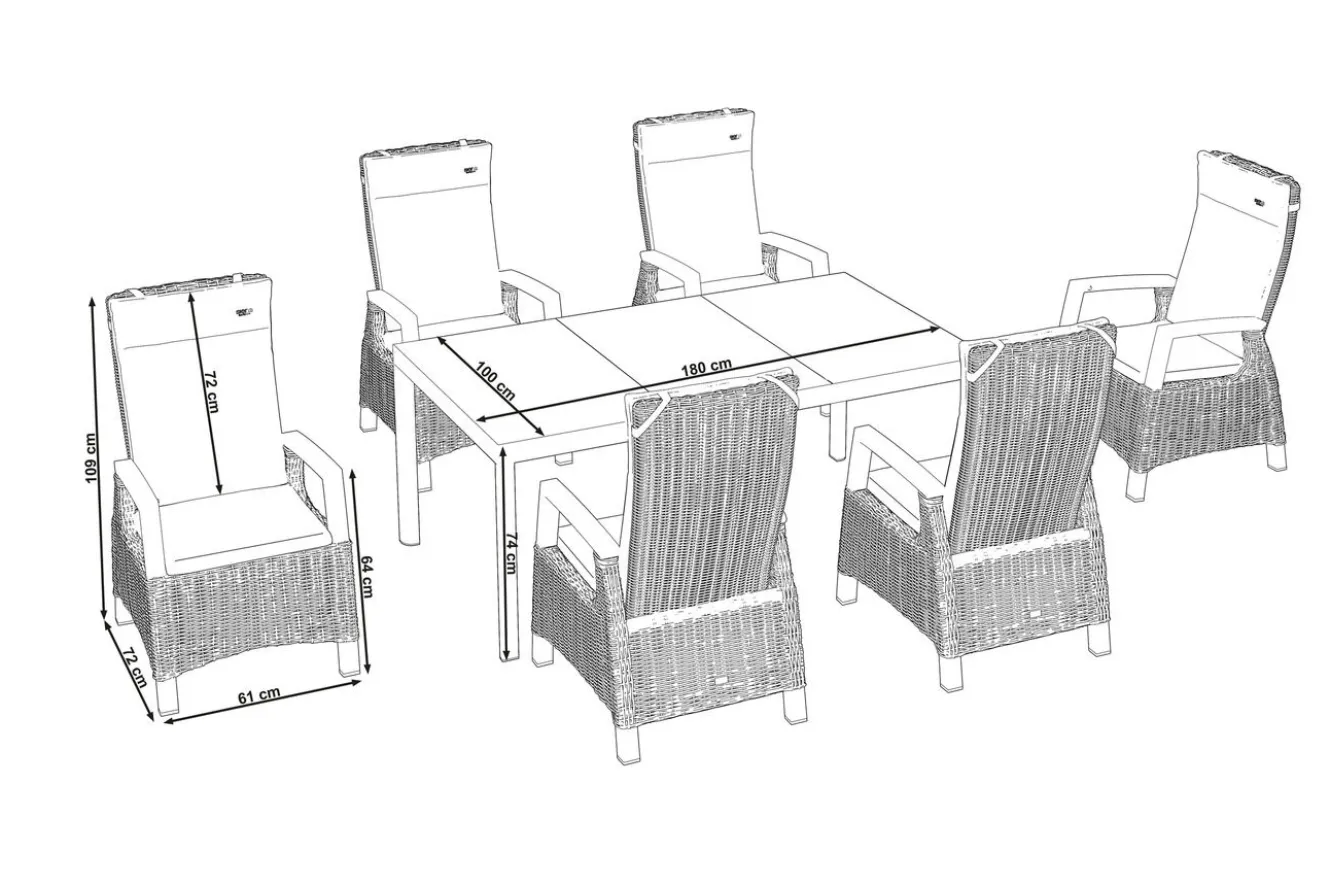 SIENA GARDEN Carlos/Corido Garten-Essgruppe, charcoal grey, Alu/Gardino®-Geflecht/Keramik, 180 x 100 cm, inkl. 6 Dining Sessel