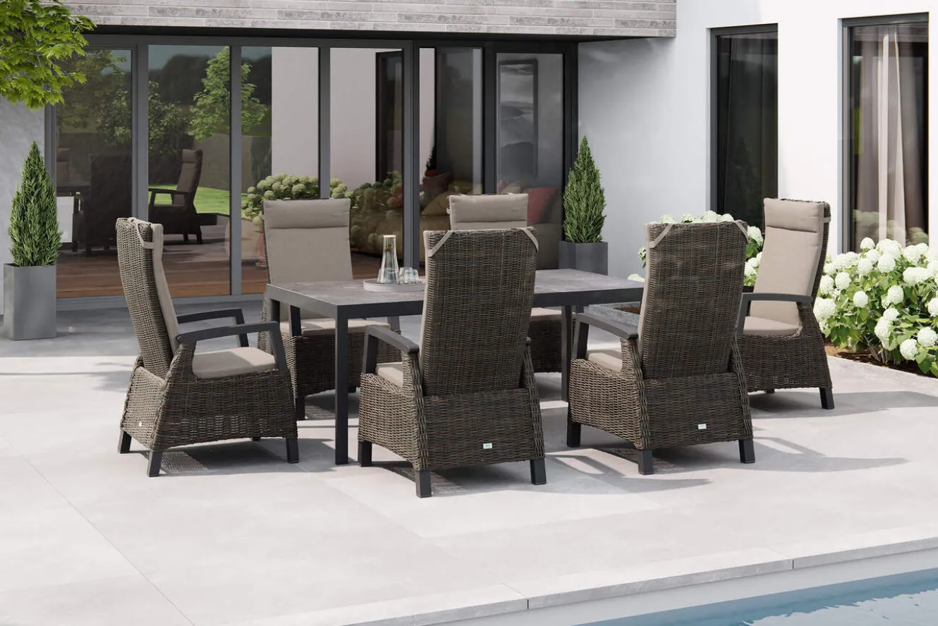 SIENA GARDEN Carlos/Corido Garten-Essgruppe, charcoal grey, Alu/Gardino®-Geflecht/Keramik, 180 x 100 cm, inkl. 6 Dining Sessel