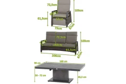 SIENA GARDEN Corido/Bellani Grau Gartenlounge, charcoal/anthrazit/grau, Alu/Gardino®-Geflecht, Lifttisch 160x90cm, 1x 3-Sitzer, 2x Relaxessel