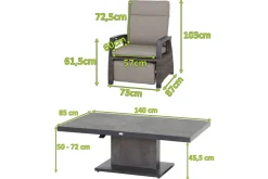 SIENA GARDEN Corido/Bellani Grau Gartenlounge, charcoal/anthrazit/grau, Alu/Gardino®-Geflecht, Lifttisch 140x85 cm, 4 Relaxsessel