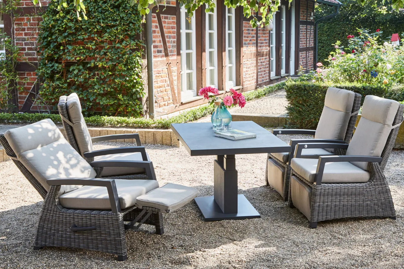 SIENA GARDEN Corido/Bellani Grau Gartenlounge, charcoal/anthrazit/grau, Alu/Gardino®-Geflecht, Lifttisch 140x85 cm, 4 Relaxsessel