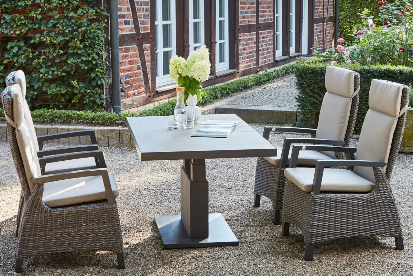 SIENA GARDEN Corido/Bellani Grau Gartenlounge, charcoal/anthrazit/grau, Alu/Gardino®-Geflecht, Lifttisch 140x85 cm, 4 Dining Move Sessel