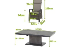 SIENA GARDEN Corido/Bellani Grau Gartenlounge, charcoal/anthrazit/grau, Alu/Gardino®-Geflecht, Lifttisch 140x85 cm, 4 Dining Move Sessel