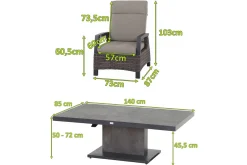 SIENA GARDEN Corido/Bellani Grau Gartenlounge, charcoal/anthrazit/grau, Alu/Gardino®-Geflecht, Lifttisch 140x85 cm, 4 Loungesessel