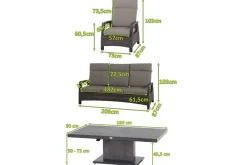 SIENA GARDEN Corido/Bellani Grau Gartenlounge, charcoal/anthrazit/grau, Alu/Gardino®-Geflecht, Lifttisch 160x90cm, 1x 3-Sitzer, 2x Loungesessel