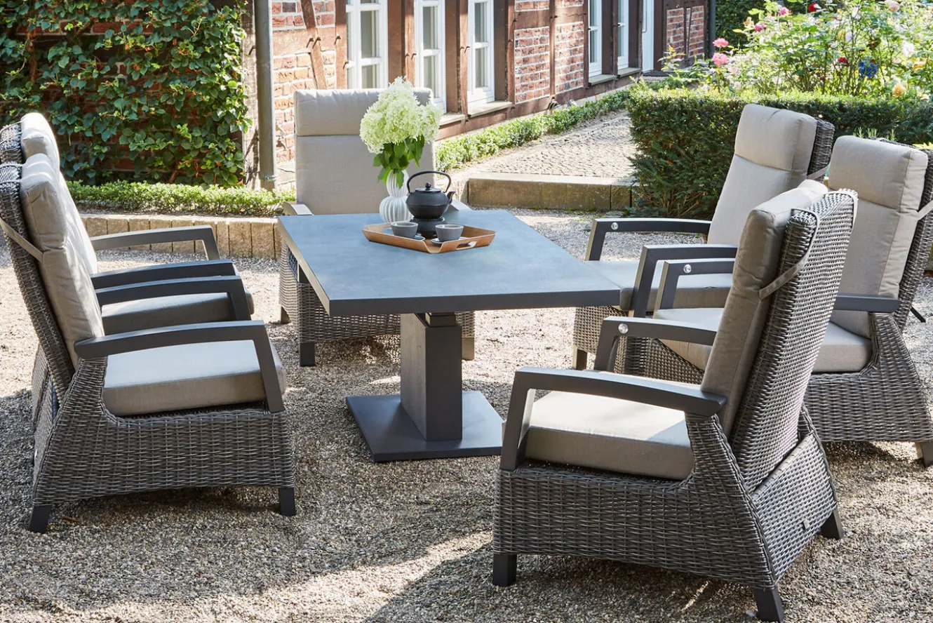 SIENA GARDEN Corido/Bellani Grau Gartenlounge, charcoal/anthrazit/grau, Alu/Gardino®-Geflecht, Lifttisch 160x90 cm, 6 Loungesessel