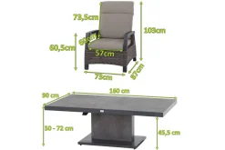 SIENA GARDEN Corido/Bellani Grau Gartenlounge, charcoal/anthrazit/grau, Alu/Gardino®-Geflecht, Lifttisch 160x90 cm, 6 Loungesessel