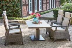 SIENA GARDEN Corido/Bellani Pinie Gartenlounge, charcoal/anthrazit/pinie-grau, Alu/Keramik/Gardino®-Geflecht, Lifttisch 140x85 cm, 4 Dining Move Sessel