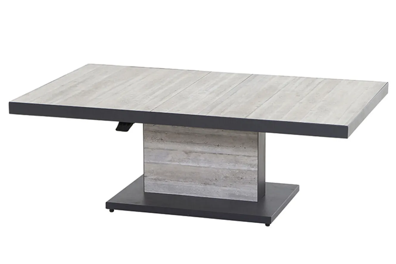 SIENA GARDEN Corido/Bellani Pinie Gartenlounge, charcoal/anthrazit/pinie-grau, Alu/Keramik/Gardino®-Geflecht, Lifttisch 140x85 cm, 4 Dining Move Sessel
