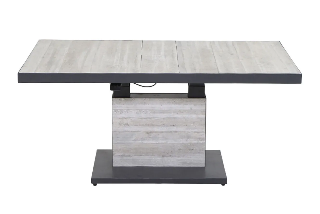 SIENA GARDEN Corido/Bellani Pinie Gartenlounge, charcoal/anthrazit/pinie-grau, Alu/Keramik/Gardino®-Geflecht, Lifttisch 140x85 cm, 4 Relaxsessel