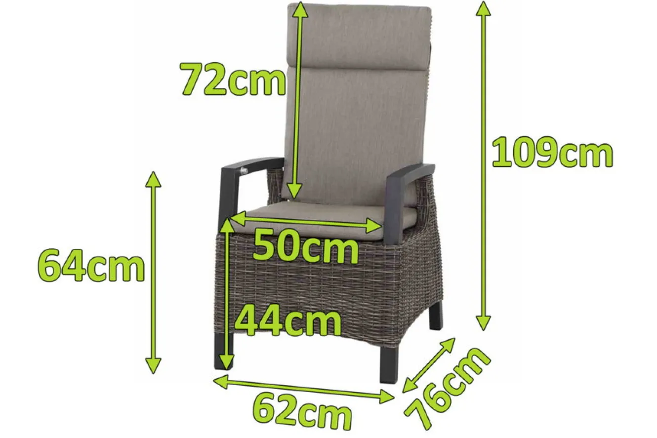 SIENA GARDEN Corido Dining Sessel, charcoal, Alu / Gardino®-Geflecht, 76 x 62 x 109 cm, verstellbar