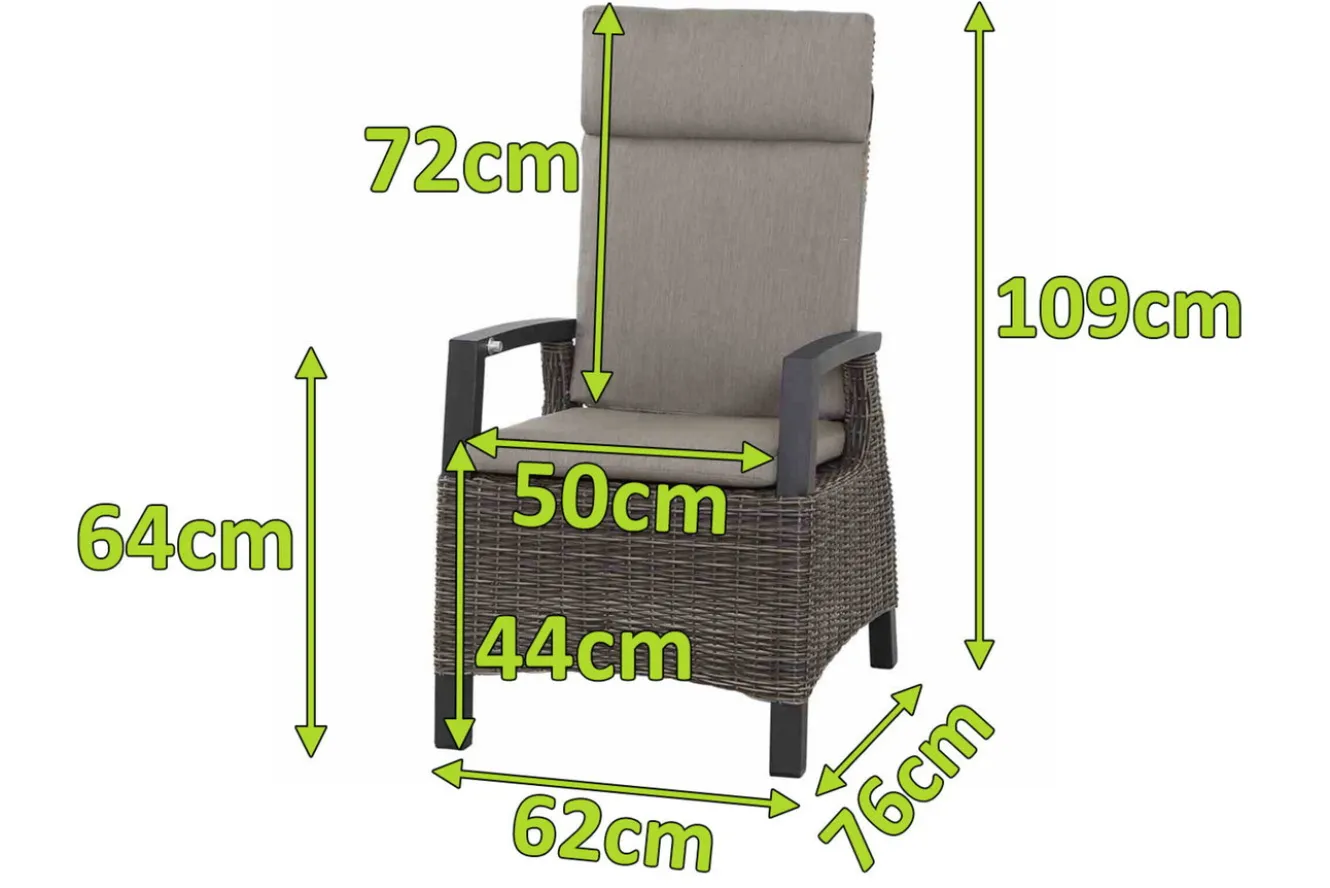 SIENA GARDEN Corido Dining Sessel, charcoal, Alu / Gardino®-Geflecht, 76 x 62 x 109 cm, verstellbar