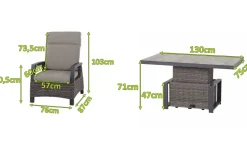SIENA GARDEN Corido Garten-Essgruppe, charcoal, Alu / Gardino®-Geflecht, 4 Loungesessel, stufenloser Lifttisch 130x75x47-71cm