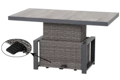 SIENA GARDEN Corido Garten-Essgruppe, charcoal, Alu / Gardino®-Geflecht, 4 Loungesessel, stufenloser Lifttisch 130x75x47-71cm