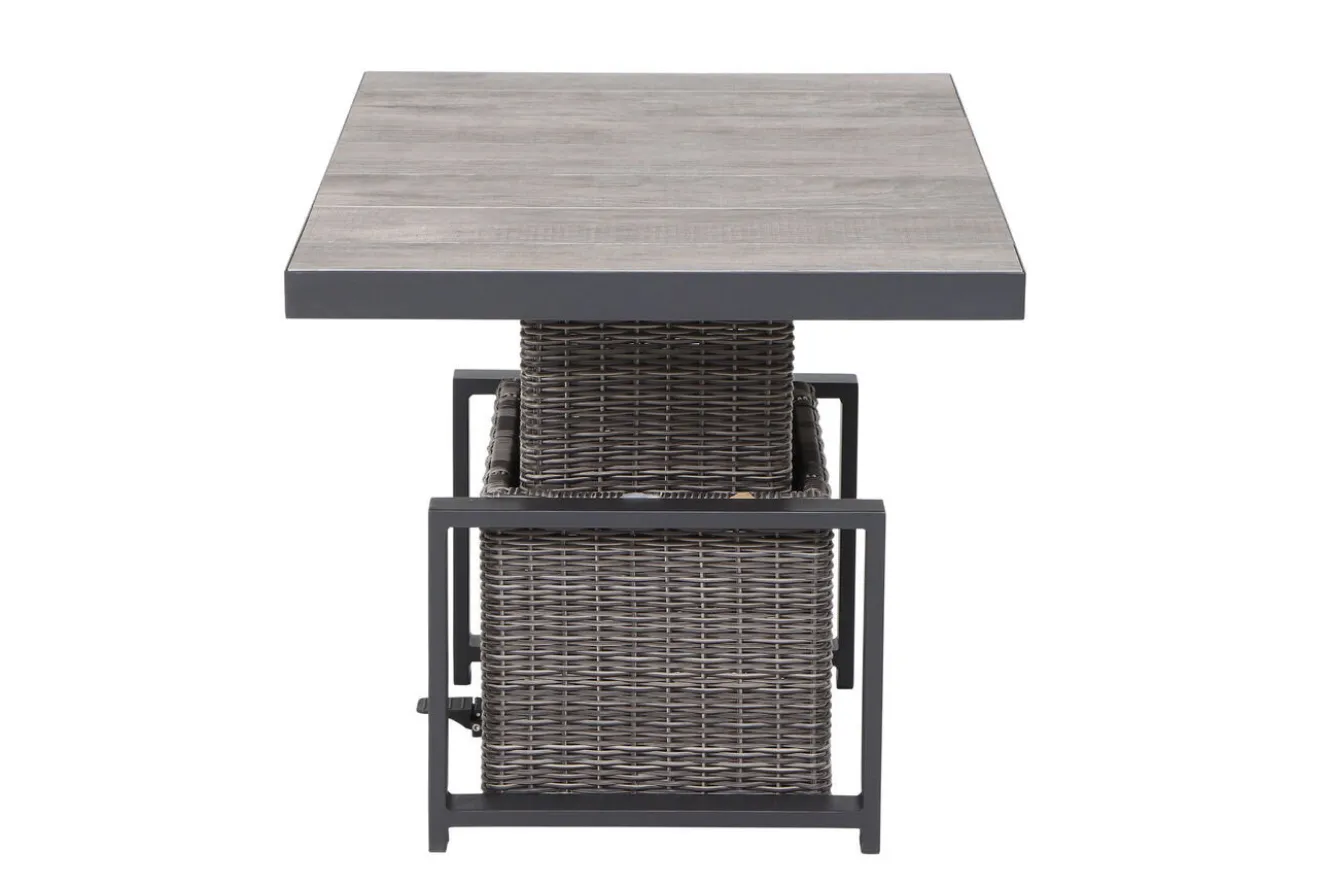 SIENA GARDEN Corido Garten-Essgruppe, charcoal, Alu / Gardino®-Geflecht, 4 Loungesessel, stufenloser Lifttisch 130x75x47-71cm