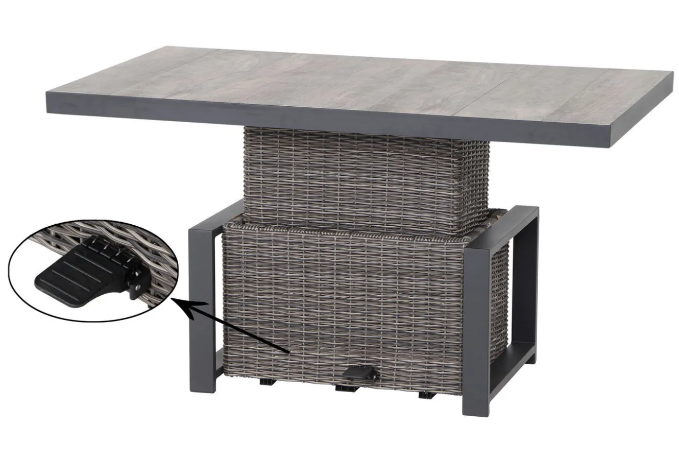 SIENA GARDEN Corido Garten-Essgruppe, charcoal, Alu / Gardino®-Geflecht, 4 Relaxsessel, stufenloser Lifttisch 130x75x47-71cm