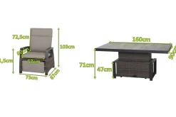 SIENA GARDEN Corido Garten-Essgruppe, charcoal, Alu / Gardino®-Geflecht, 6 Relaxsessel, stufenloser Lifttisch 160x90x47-71cm